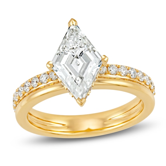 Certified Lozenge Step-Cut Lab-Grown Diamond Hidden Halo Engagement Ring 2-1/2 ct tw 18K Yellow Gold