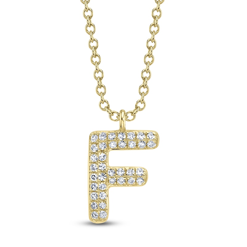 Main Image 1 of Shy Creation Bubble "F" Diamond Initial Necklace 1/15 ct tw 14K Yellow Gold 18" SC55028332-F