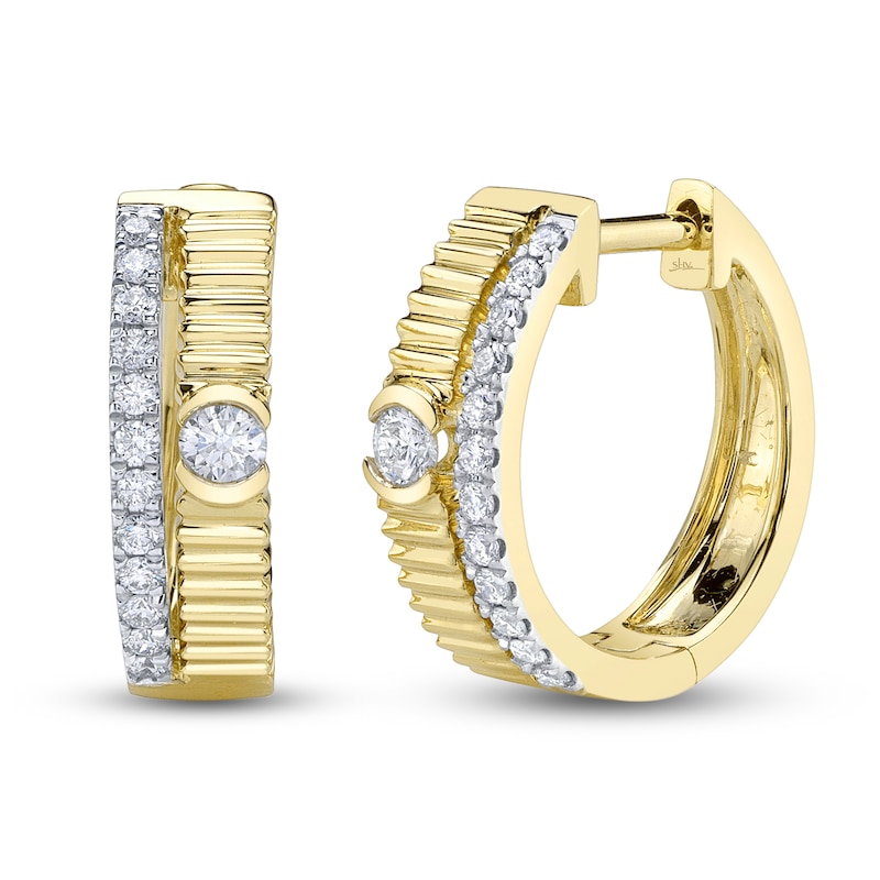 Main Image 2 of Shy Creation Diamond Huggie Hoop Earrings 1/5 ct tw 14K Yellow Gold SC22009944RD