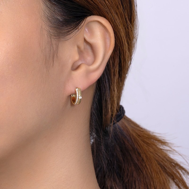 Main Image 3 of Shy Creation Diamond Huggie Hoop Earrings 1/5 ct tw 14K Yellow Gold SC22009944RD