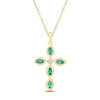 Thumbnail Image 1 of Marquise-Cut Lab-Created Emerald & Diamond Accent Cross Necklace 10K Yellow Gold 18"