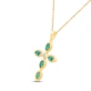 Thumbnail Image 2 of Marquise-Cut Lab-Created Emerald & Diamond Accent Cross Necklace 10K Yellow Gold 18"