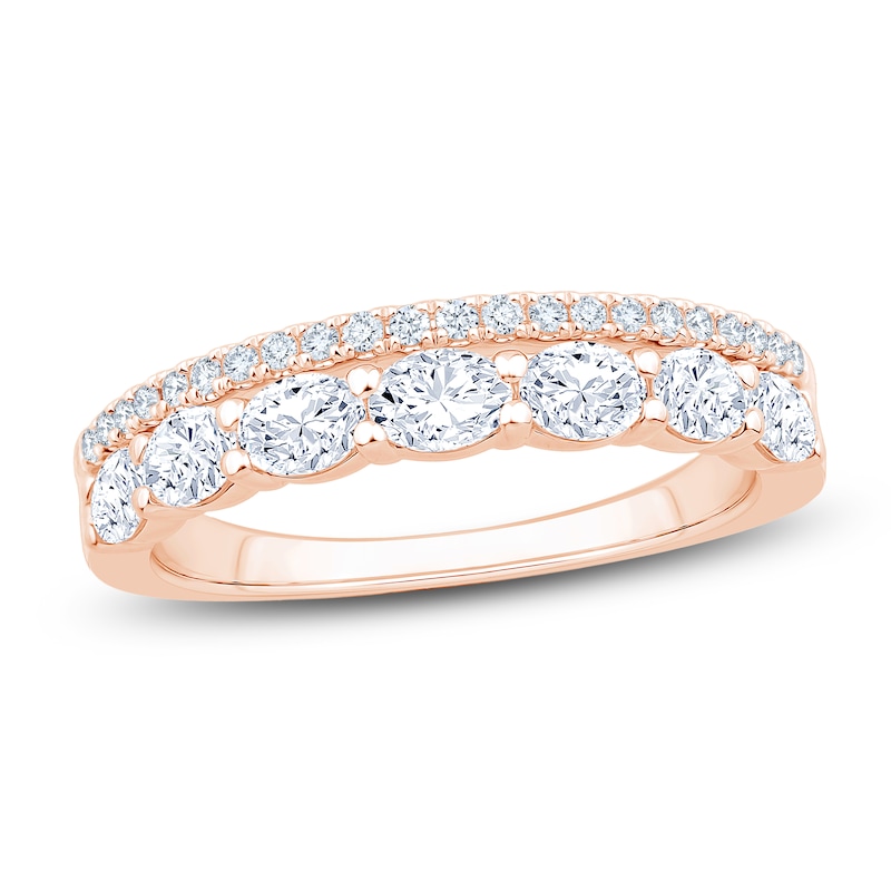 Main Image 1 of Chosen Certified Oval & Round-Cut Diamond Two-Row Anniversary Ring 3/4 ct tw 14K Rose Gold