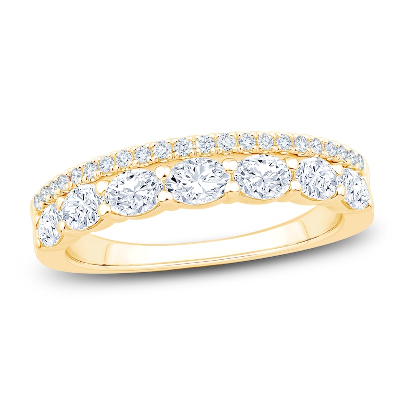 Main Image 1 of Chosen Certified Oval & Round-Cut Diamond Two-Row Anniversary Ring 3/4 ct tw 14K Yellow Gold