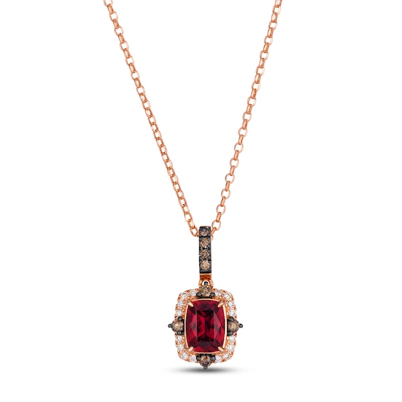 Le Vian Cushion-Cut Natural Rhodolite Garnet Necklace 1/4 ct tw Diamonds 14K Strawberry Gold 19"