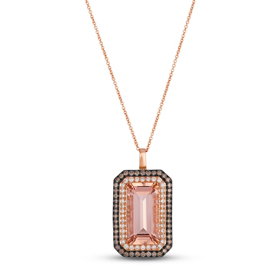 Le Vian Octagon-Cut Natural Morganite Double Halo Necklace 5/8 ct tw Diamonds 14K Strawberry Gold 19"