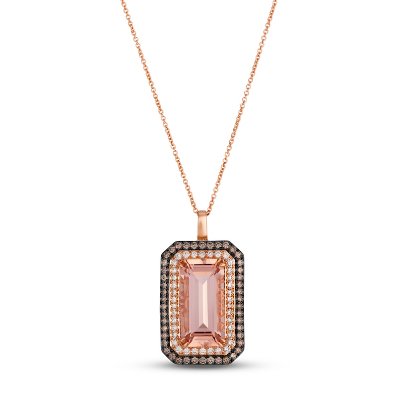Main Image 1 of Le Vian Octagon-Cut Natural Morganite Double Halo Necklace 5/8 ct tw Diamonds 14K Strawberry Gold 19"