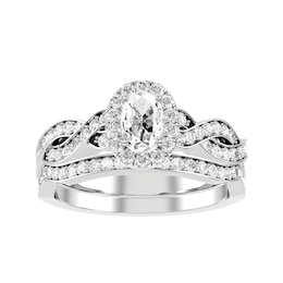 Diamond Bridal Ring 5/8 ct tw 10K White Gold and Diamond Wedding Band 1/6 ct tw 10K White Gold