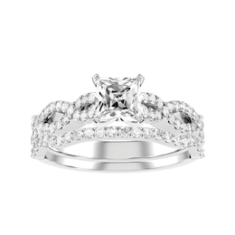 Diamond Bridal Ring 3/4 ct tw 10K White Gold and Diamond Wedding Band 1/6 ct tw 10K White Gold