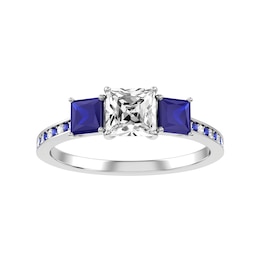 Diamond and Sapphire Bridal Ring 5/8 ct tw 10K White Gold