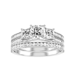 Diamond Bridal Ring 1 1/8 ct tw 10K White Gold and Diamond Wedding Band 1/6 ct tw 10K White Gold