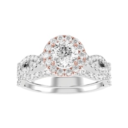 Diamond Bridal Ring 7/8 ct tw 10K Rose and White Gold and Diamond Wedding Band 1/6 ct tw 10K White Gold