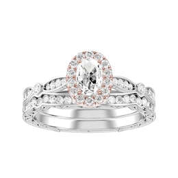 Diamond Bridal Ring 5/8 ct tw 10K Rose and White Gold and Diamond Wedding Band 1/5 ct tw 10K White Gold