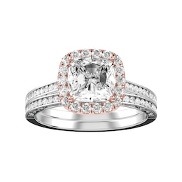 Diamond Bridal Ring 1 1/5 ct tw 10K Rose and White Gold and Diamond Wedding Band 1/4 ct tw 10K White Gold