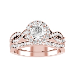 Diamond Bridal Ring 7/8 ct tw 10K Rose Gold and Diamond Wedding Band 1/6 ct tw 10K Rose Gold