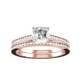 Diamond Bridal Ring 3/4 ct tw 10K Rose Gold and Diamond Wedding Band 1/6 ct tw 10K Rose Gold