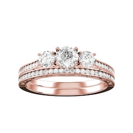Diamond Bridal Ring 7/8 ct tw 10K Rose Gold and Diamond Wedding Band 1/5 ct tw 10K Rose Gold