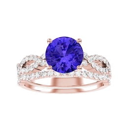 Round Tanzanite Bridal Ring and Matching Band