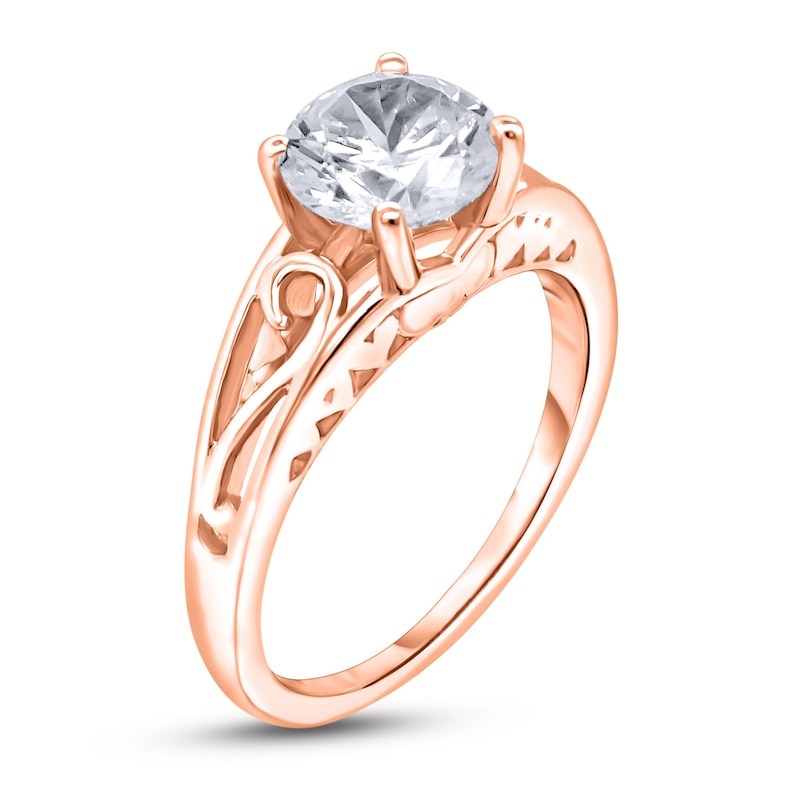 Main Image 2 of Diamond Solitaire Scroll Engagement Ring 1-1/2 ct tw Round 14K Rose Gold (I2/I)
