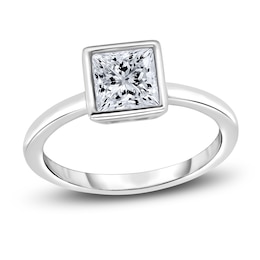 Diamond Solitaire Engagement Ring 1 ct tw Bezel-Set Princess 14K White Gold (I2/I)