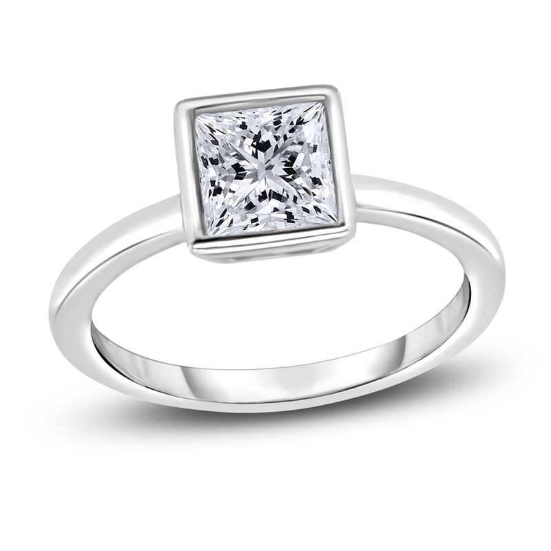 Main Image 1 of Diamond Solitaire Engagement Ring 1 ct tw Bezel-Set Princess 14K White Gold (I2/I)