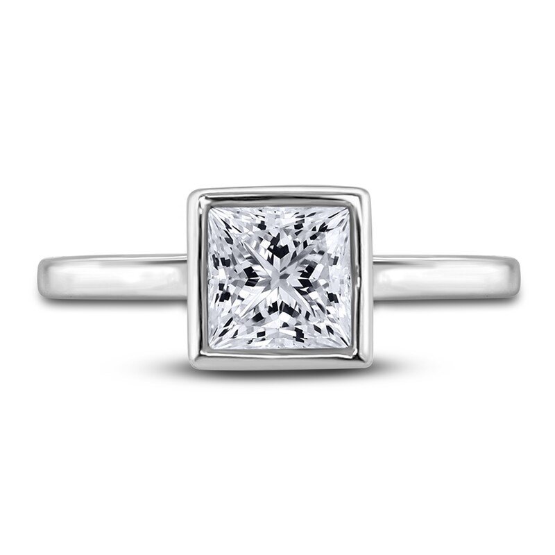 Main Image 3 of Diamond Solitaire Engagement Ring 1 ct tw Bezel-Set Princess 14K White Gold (I2/I)