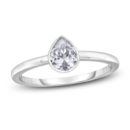 Diamond Solitaire Engagement Ring 1 ct tw Bezel-Set Pear-cut 14K White Gold (I2/I)