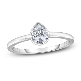 Diamond Solitaire Engagement Ring 1 ct tw Bezel-Set Pear-cut 14K White Gold (I2/I)