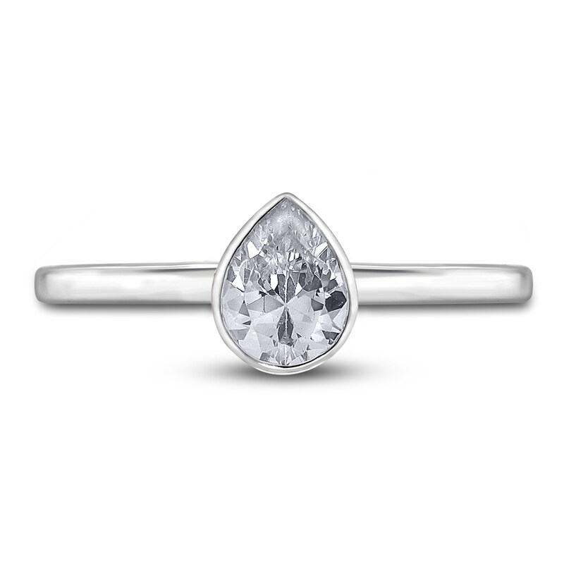 Main Image 3 of Diamond Solitaire Engagement Ring 1 ct tw Bezel-Set Pear-cut 14K White Gold (I2/I)