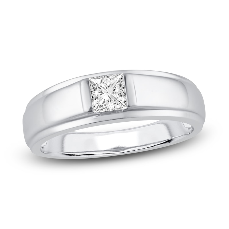 Main Image 1 of Men's Diamond Wedding Band 5/8 ct tw Square-cut 14K White Gold
