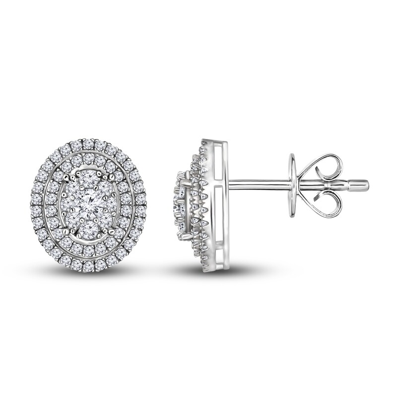 Diamond Oval Stud Earrings 1-1/2 ct tw Round 14K White Gold