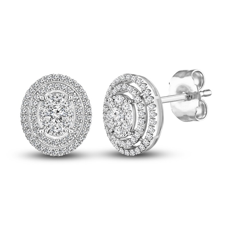 Diamond Oval Stud Earrings 1-1/2 ct tw Round 14K White Gold
