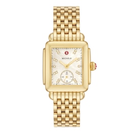 MICHELE Women's Deco Mid 18k Gold-Plated Stainless Steel Watch MWW06V000004