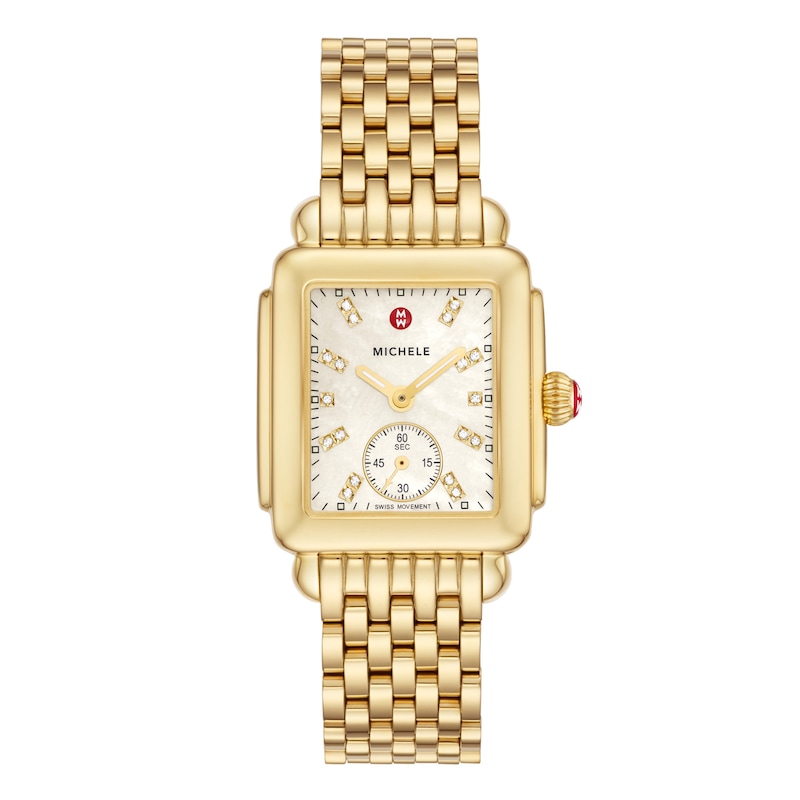 Main Image 1 of MICHELE Women's Deco Mid 18k Gold-Plated Stainless Steel Watch MWW06V000004