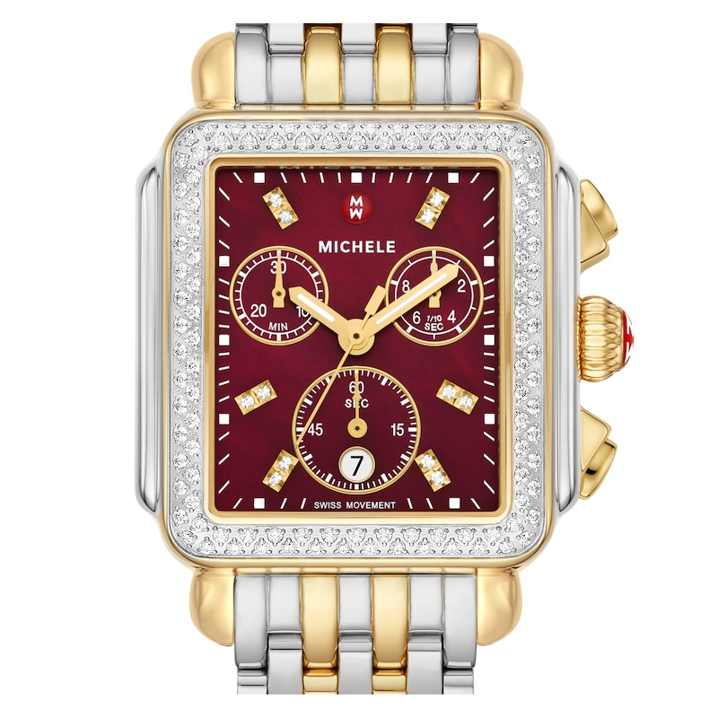 Main Image 3 of MICHELE Deco Two-Tone 18K Gold-Plated Diamond Watch MWW06A000799