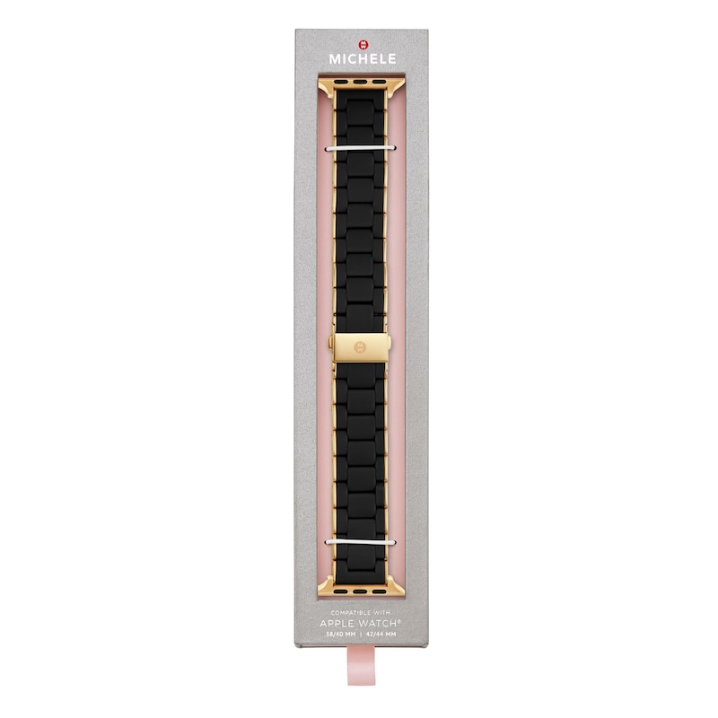 Main Image 3 of MICHELE 38mm Apple Link Watch Strap Black-Silicone Gold-Tone Stainless Steel MS20GN246001