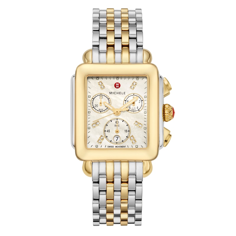 Main Image 1 of MICHELE Women's Deco Chronograph Two-Tone 18K Gold-Plated Stainless Steel Watch MWW06A000779