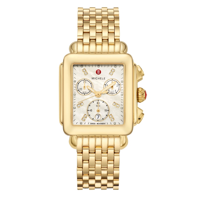 Main Image 1 of MICHELE Women's Deco Chronograph 18K Gold-Plated Stainless Steel Watch MWW06A000780