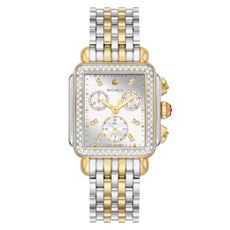 MICHELE Women's Deco Diamond Chronograph Two-Tone 18K Gold-Plated Stainless Steel Watch MWW06A000805
