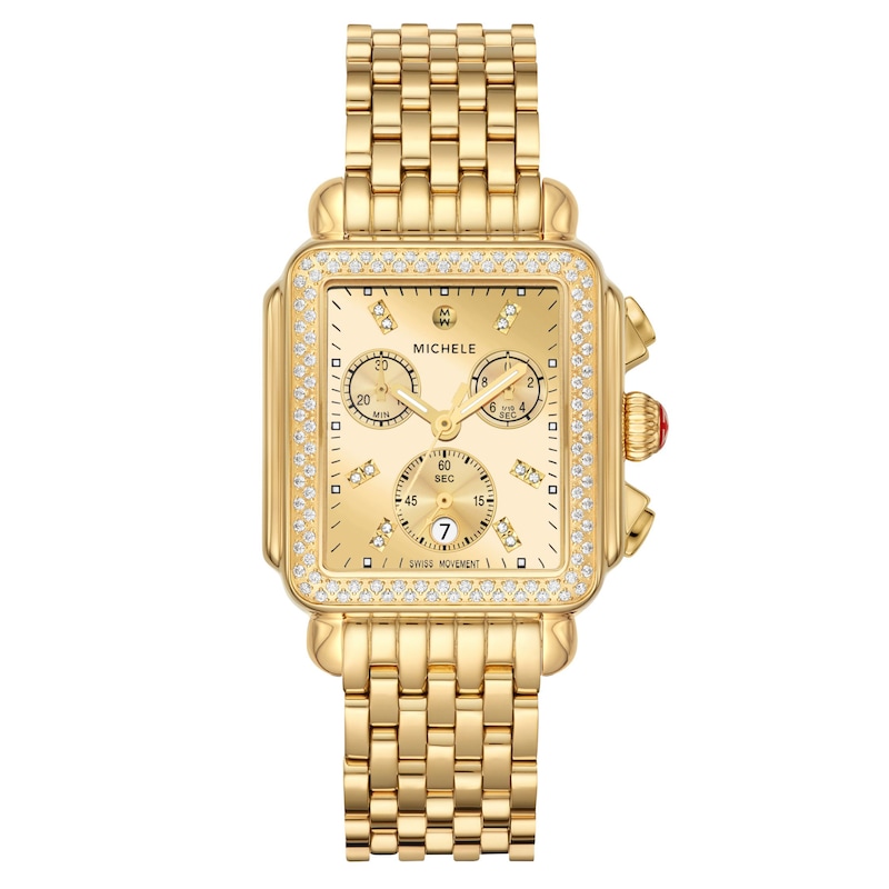 Main Image 1 of MICHELE Women's Deco Diamond Chronograph 18K Gold-Plated Stainless Steel Watch MWW06A000806