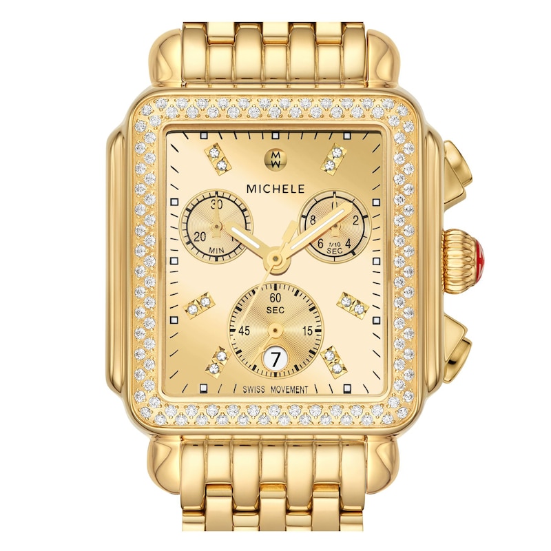 Main Image 5 of MICHELE Women's Deco Diamond Chronograph 18K Gold-Plated Stainless Steel Watch MWW06A000806