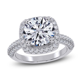 Round-Cut Lab-Grown Diamond Cushion Halo Engagement Ring 3-1/4 ct tw 14K White Gold