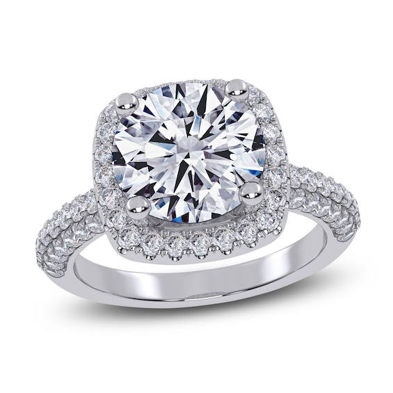 Round-Cut Lab-Grown Diamond Cushion Halo Engagement Ring 3-1/4 ct tw 14K White Gold