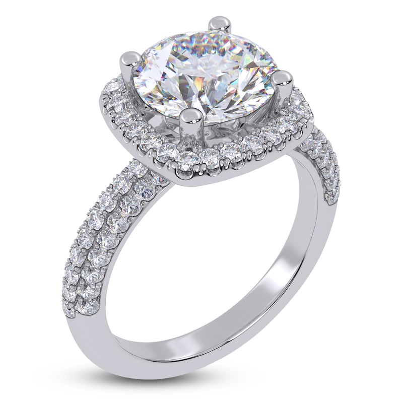 Main Image 2 of Round-Cut Lab-Grown Diamond Cushion Halo Engagement Ring 3-1/4 ct tw 14K White Gold