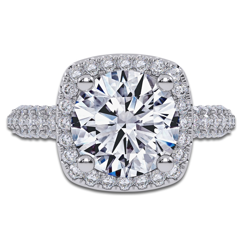 Main Image 3 of Round-Cut Lab-Grown Diamond Cushion Halo Engagement Ring 3-1/4 ct tw 14K White Gold