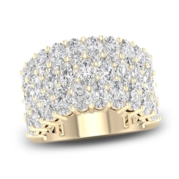 Marquise-Cut & Pear-Shaped Lab-Grown Diamond Three-Row Ring 4-3/4 ct tw 14K Yellow Gold