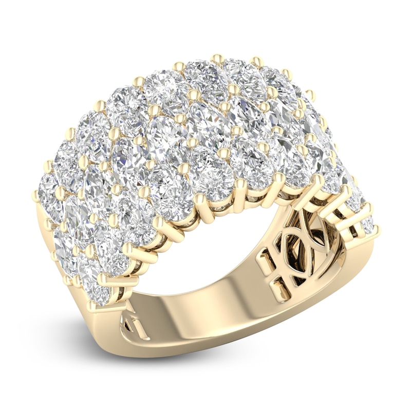 Main Image 2 of Marquise-Cut & Pear-Shaped Lab-Grown Diamond Three-Row Ring 4-3/4 ct tw 14K Yellow Gold