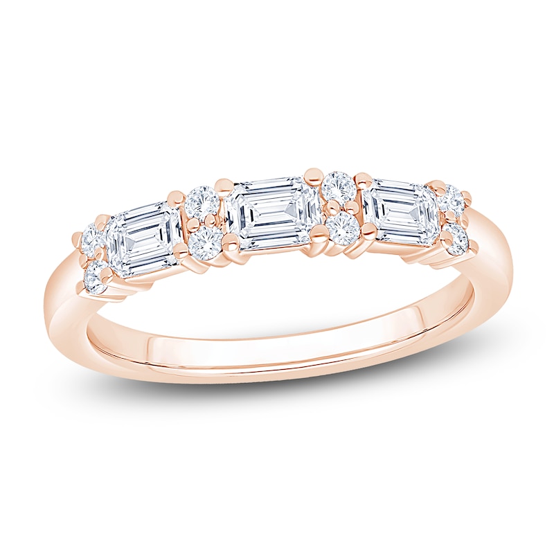 Main Image 1 of Certified Round & Emerald-Cut Diamond Wedding Band 3/4 ct tw 14K Rose Gold