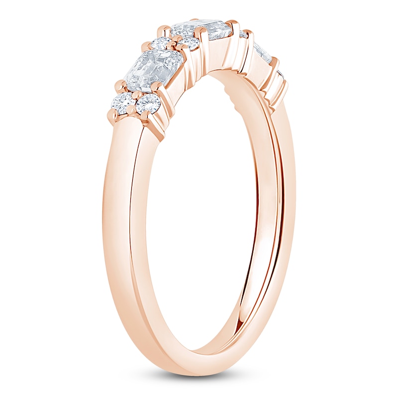 Main Image 2 of Certified Round & Emerald-Cut Diamond Wedding Band 3/4 ct tw 14K Rose Gold