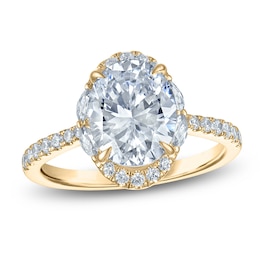 Vera Wang VOW Oval-Cut Lab-Grown Diamond Halo Engagement Ring 3 ct tw 14K Yellow Gold